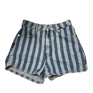 Zara High Rise Blue Striped Denim Shorts Size US 6